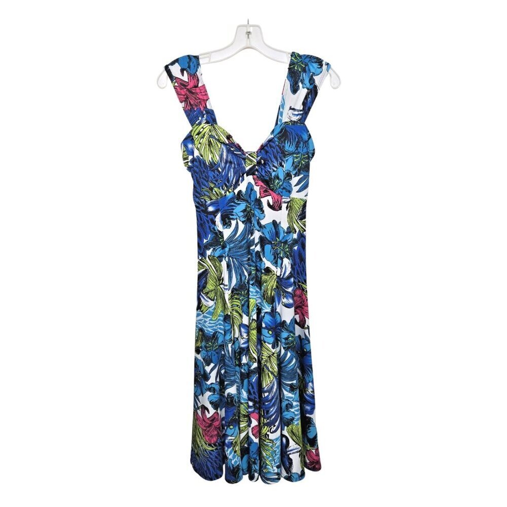 Vintage Fit & Flare Dress M Stretch Sleeveless Floral Tropical Flowy Canada